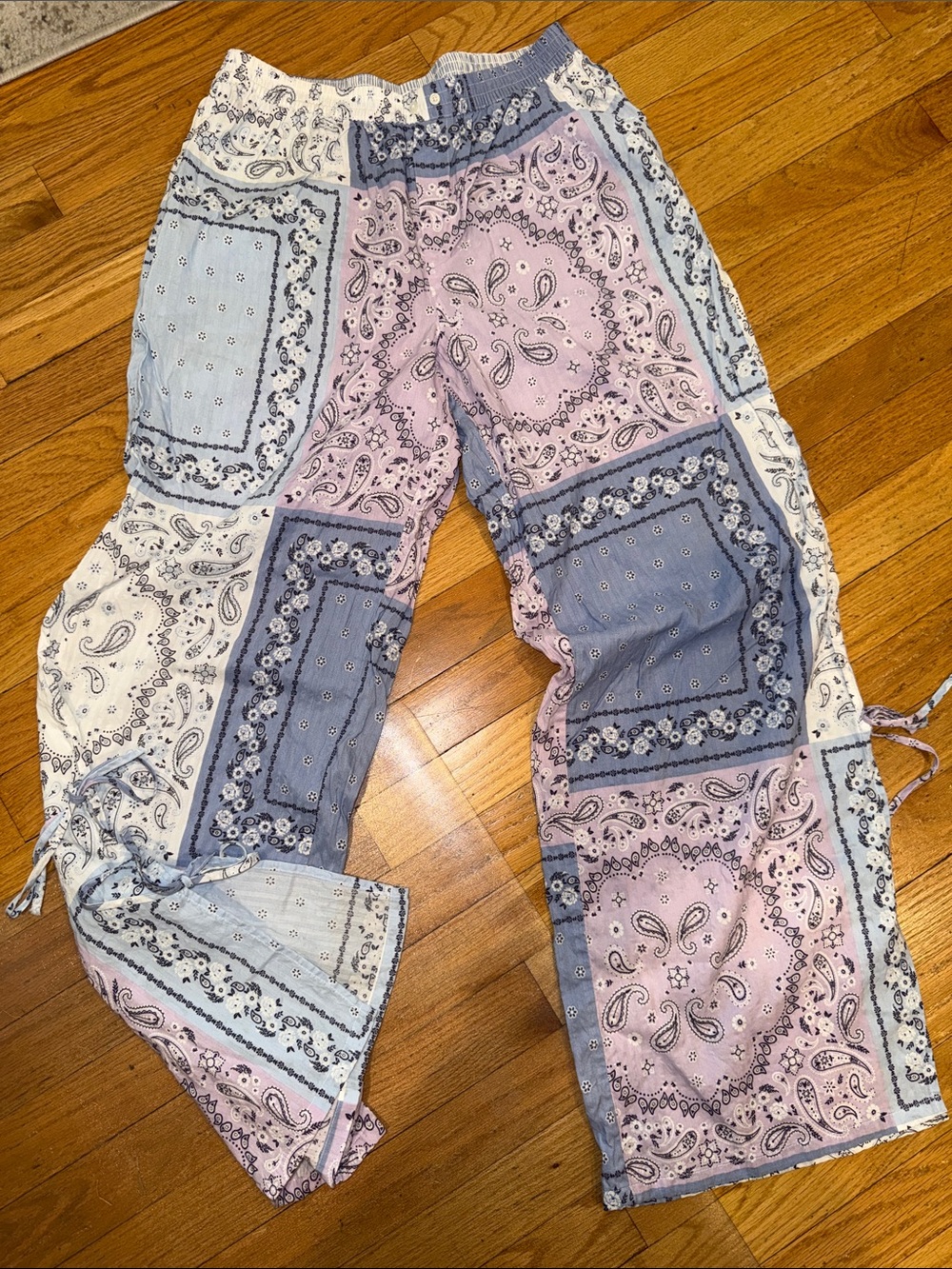 aerie Pastel Patchwork Bandana Print Pants - Pink, Blue, White